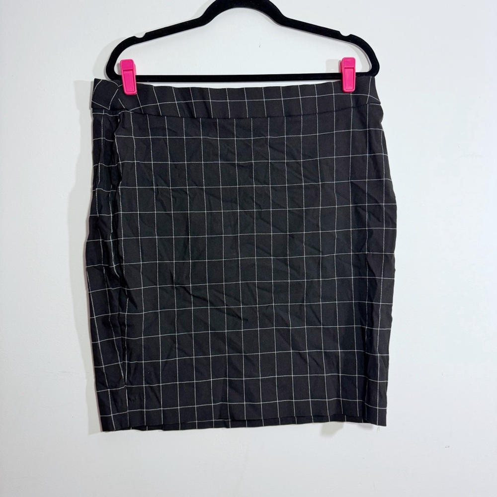 ELLE Black White Windowpane Pencil Skirt XL Stretch Career Office Midi